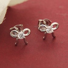 0.25 Ct Round Lab-Created Diamond Kids Girls Ribbon Bow Stud Earrings 925 Silver
