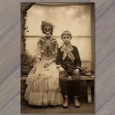 Art Print Weird Creepy Skeleton Twin Unreal Halloween Unusual Strange Dress