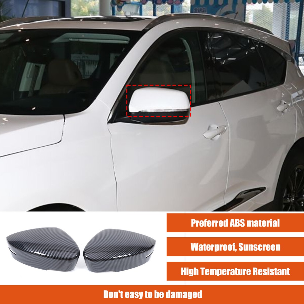 ABS Carbon Fiber Exterior Side Door Mirror Cover Molding For Acura