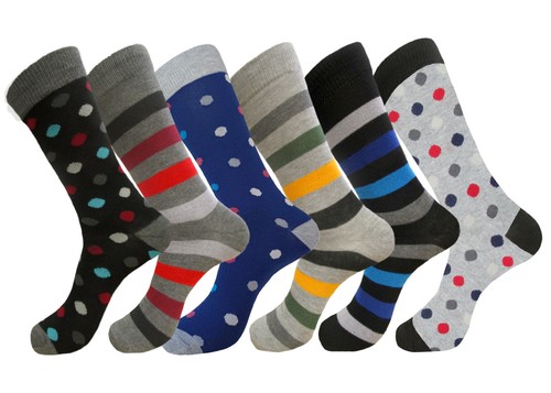 3-6-12 Pk Men's Dress Socks First Quality Striped Polka Dots COTTON Socks 10-13 - Picture 15 of 19