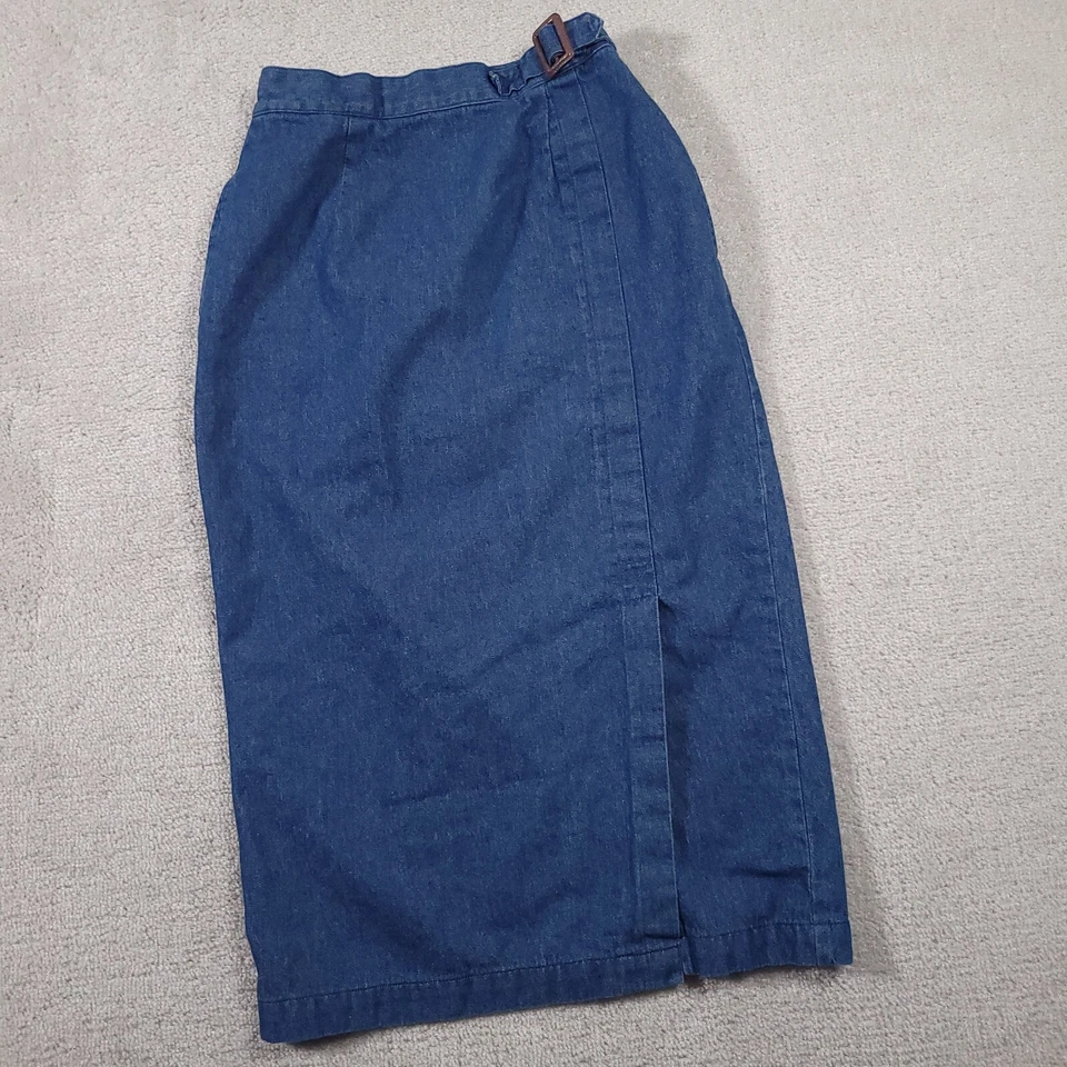 VINTAGE Talbots Skirt Womens 8 Blue Maxi A-Line Denim Prairie Cottage 90s - Image 2 of 4