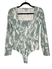 Jenni Style Not Size Women s Medium Bodysuit Green Marble Long Sleeve Stretch