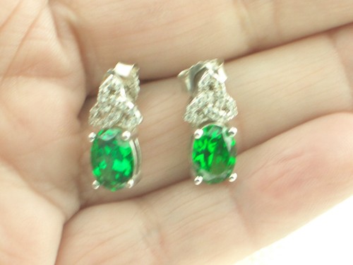 Solvar Chrome Diopside Rhodium Over Sterling Silver Stud Earrings 5/8" x 1/4" - 第 10/10 張圖片
