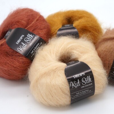 Silk mohair knitting yarn DROPS Kid Silk, lightweight lace yarn with
