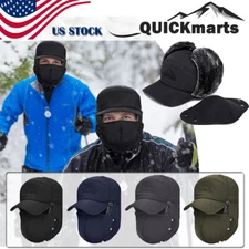 1/2pack Winter Trapper Hat Fur Ear Flap Men Warm Aviator Cap Windproof Face Mask