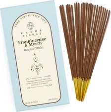 Frankincense and Myrrh Incense Sticks, Organic Hand Dipped 100 Sticks with