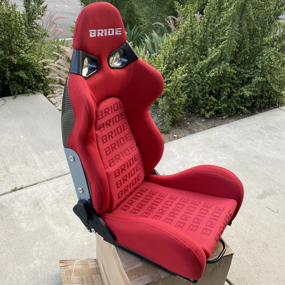 Asiento de carreras universal reclinable rojo novia con respaldo K de carbono real 1 asientos Foto 2 de 4