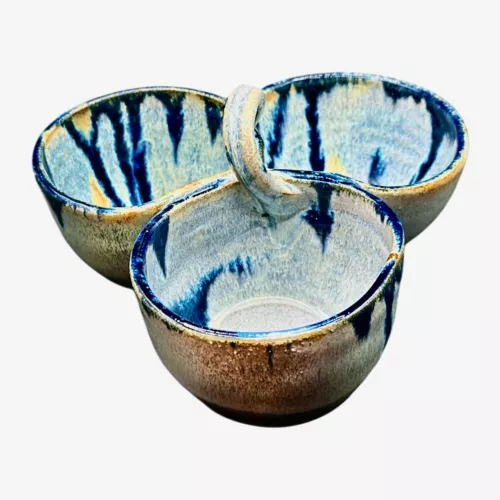Vintage Hand Thrown Triple Serving Drip Glazed Studio Art Pottery Signed