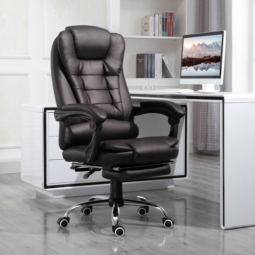 HOMCOM PU Leather Executive Office Chair with Retractable Footrest, Brown - Picture 2 of 12