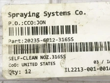 Lot of 5 New Spraying Systems 20235-6012-316SS Self Cleaning Nozzles Stainless