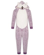 Kids Hedgehog 1Onesie Girls Purple Sherpa Hooded All In One Sleepsuit Jumpsuit