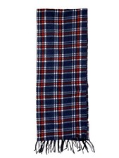 Vintage SCARF Plaid Black Red Blue Fringe 12  X 60  Clean Super Soft