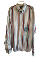 Sean John Shirt Mens L Multi Color Stripes/Crown LS Button Down French Cuff
