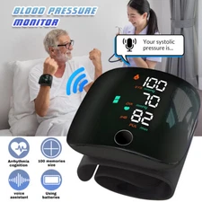 LED Blood Pressure Monitor Wrist Rechargeable Voice Broadcast Heart Rate Machine