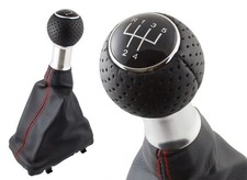 Für Audi A3 S3 8L PREMIUM Schaltknauf Loch-Leder Alu Schwarz Naht Rot 5-Gang