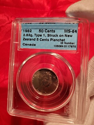 Error - 1982 Canada 50 Cents Struck on New Zealand 5 Cents
