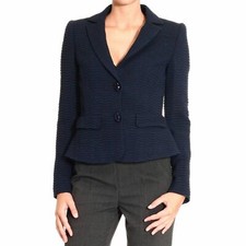 CLASS Roberto Cavalli Women's Navy Crinkled 2 Button Blazer Size 12