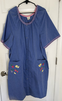 SIMPLY BASIC Blue Pink Embroidered Pocket Fruit House Dress Women's Size 3XL