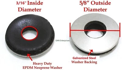 CTG AND OTHERS Washers #8, 3/16"x 5/8" Galvanized Steel EPDM Bonded Sealing Neoprene Rubber 100