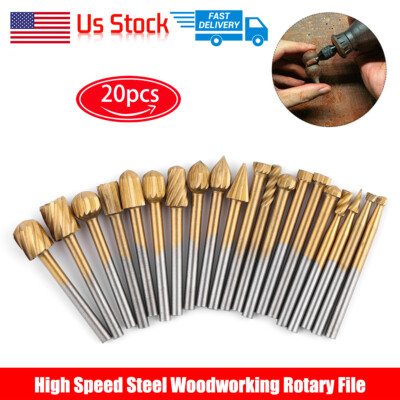 20PCS HSS Carbide Burr Rotary Drill Bits Kit Carving Engraving for Dremel Tools