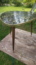 Ancien Guéridon Table Tripode Motifs Géométriques Années 50