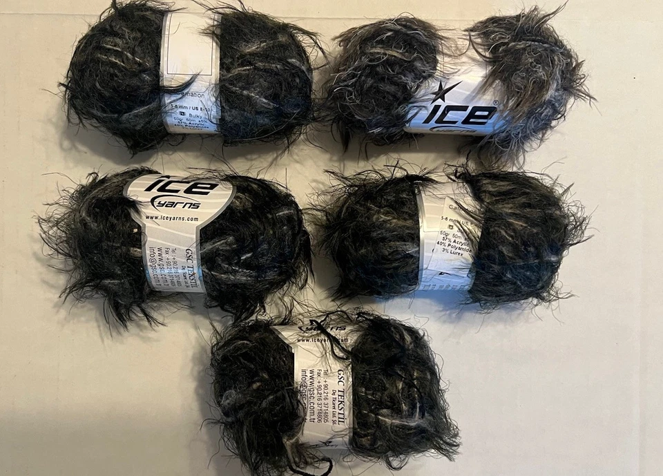 Hilo, Hilo de Pestañas ICE 50g de Gris Monocromático y Negro, Nuevo. Lote de 5. Foto 2 de 3