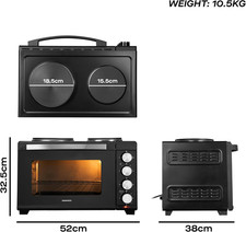 1500W 32L Capacity Electric Oven with 1000W and 600W Hot Plates, 90-230° Adju...