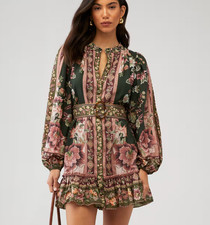 π$248 FARM RIO FLOWERING GARDEN TREE GREEN PINK FLORAL MINI DRESS SZ XL X LARGE