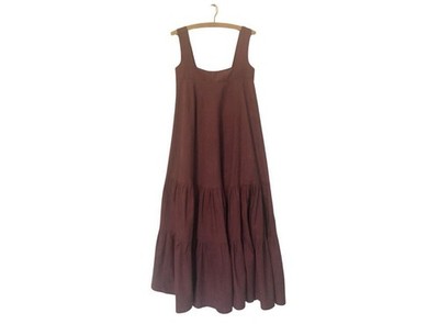 Vintage 60s Laura Ashley Mauve Cotton Smock Tiered Dress XS