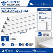 Pack of 5 (12 Meter )  White Perimeter Angle, Wall Trim L Shape, 2.4m - 2400mm 