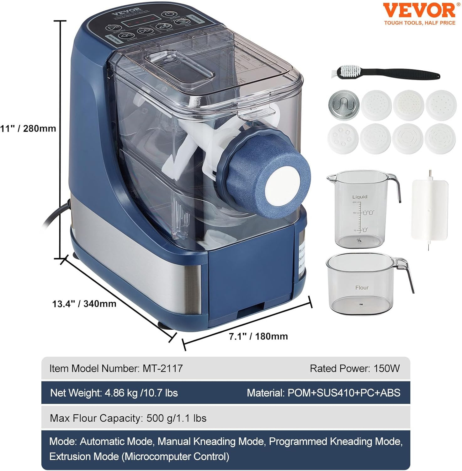 Electric Pasta Maker, 150W Automatic Noodle Maker Machine with 8 Pasta Shapes, 4