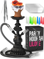 Portable Shisha Pipe Set with Everything - Hookah Set 2 Hose – Lilone 12” Black
