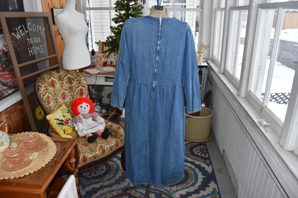 80s Studio Ease Long Thick Denim Jean Dress Pleated Button Front Western Large - Image 3 of 4