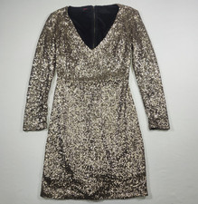 Vintage Bongo Gold Sequin Long Sleeve V-Neck Mini Bodycon Dress Juniors Size 5