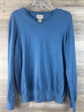LL Bean Mens Sweater Cotton Cashmere Size Medium Blue V Neck Pullover Classic