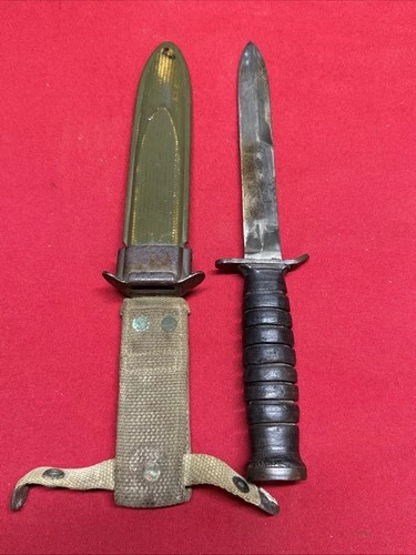 WW2 Military M3 Fighting Trench Knife Blade Marked Case & M8 Scabbard B278