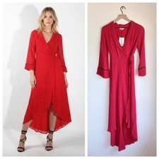 NWT GANNI Mullin Georgette Polka-Dot Dress in Fiery Red Chiffon Size 34 (US 2)