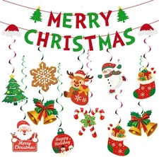 jijAcraft 38Pcs Merry Christmas Banner Xmas Decorations - Green, red 
