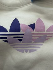 Adidas Originals Women's XL White Fleece Pullover Hoodie Pink Purple Logo