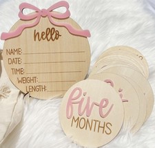 Monthly Baby Milestone Cards for Girls   13 Wooden 3D Milestone Discs with He...
