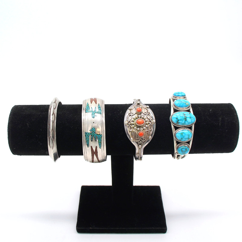 Vintage Southwest Sterling Silver Turquoise & Coral Cuff Bracelet Lot of 4 SW-75