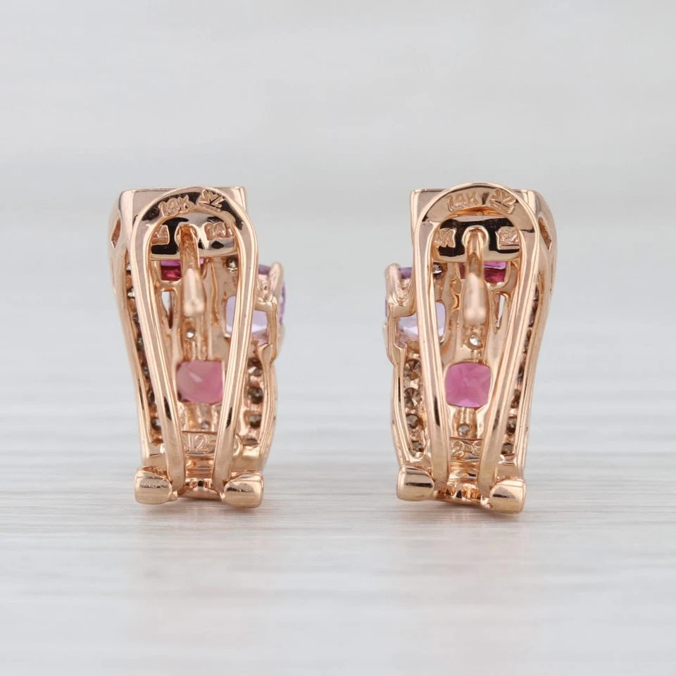 Серьги-капли из розового золота 14 карат с бриллиантами гранатом турмалином аметистом Le Vian 1,96 карата - Изображение 4 из 4