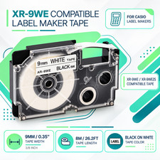 XR-9WE White Label Tape Cassette for Casio KL-60 KL-100 KL-750 3/8 Inch x 26ft