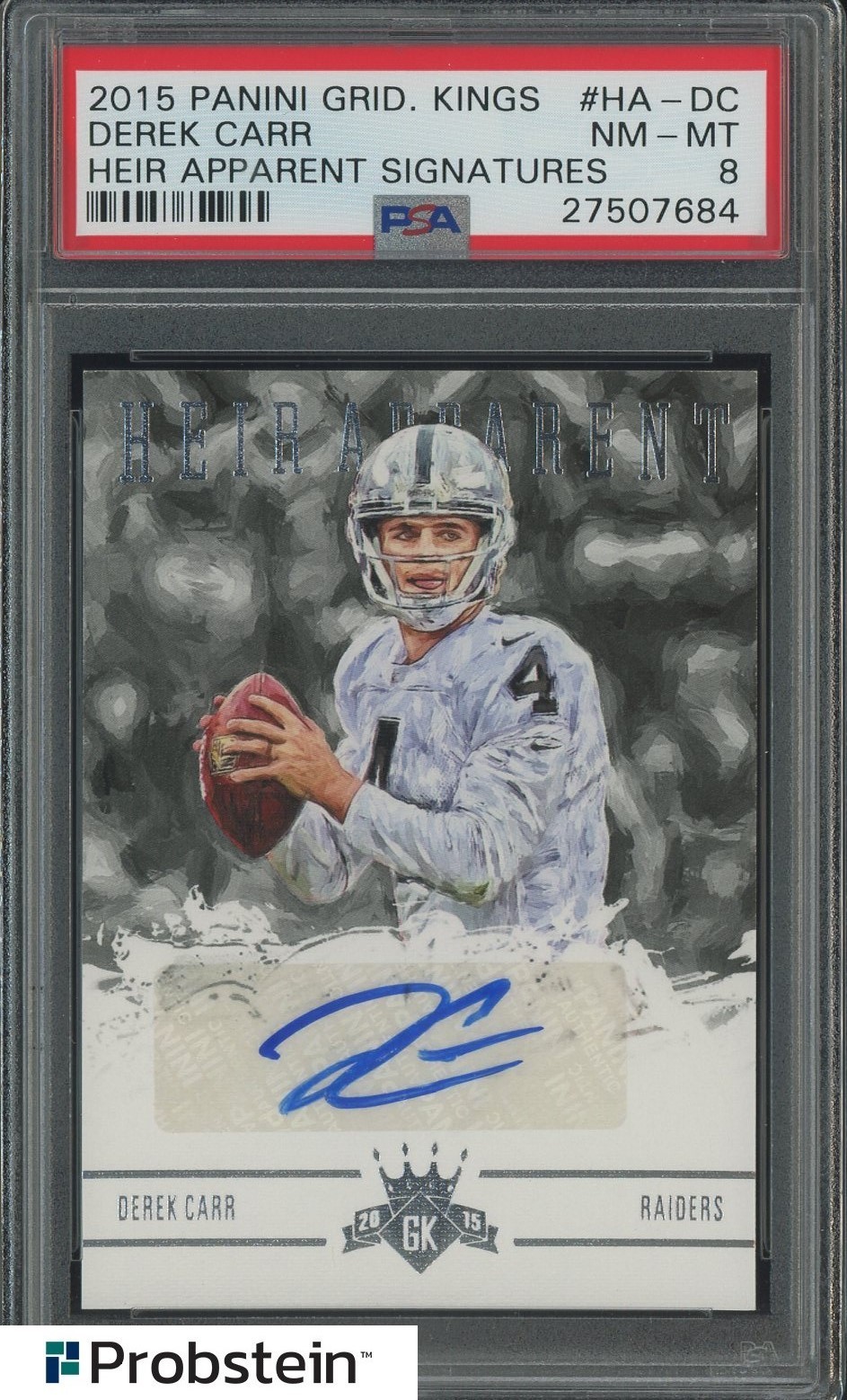 2015 Panini Gridiron Kings Heir Apparent Signatures Derek Carr AUTO 18/25 PSA 8