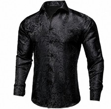 Mens Shirt Long Sleeve Black XL Paisley Luxury Button Regular Fit Shirts Formal