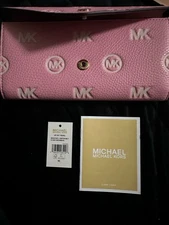 Michael Kors Women's Jet Set Travel Large Logo Embossed Leather Envelope Wallet 