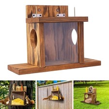 Garden Wooden Squirrel Feeder Food Storage Box Hanging Station with Lift-Up Lid