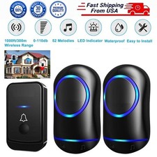 Wireless Doorbell Chime Waterproof Plugin Receiver Adjustable Volume 1000FT Kit