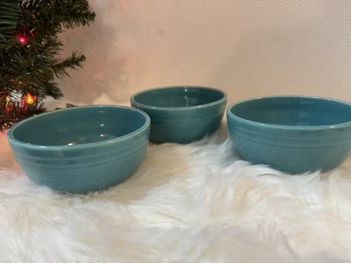 Fiesta Fiestaware Homer Laughlin Set Of 3 Small Bistro Bowls Turquoise Blue
