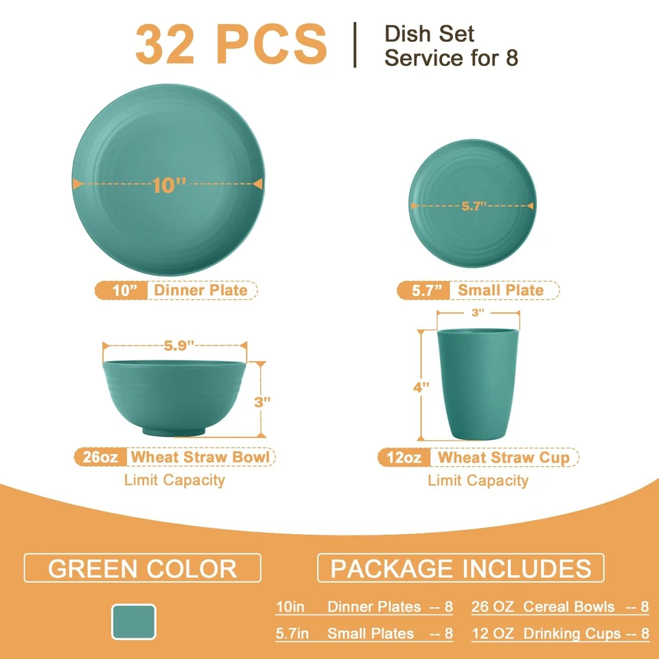 Wheat Straw Dinnerware Sets, Plates and Bowls Sets, 32-Piece Dish Set for 8, ... - Image 2 of 4